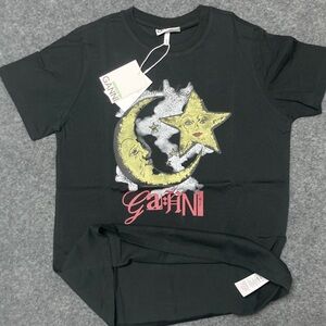 Ganni Black Tee with Yellow and Red Graphic